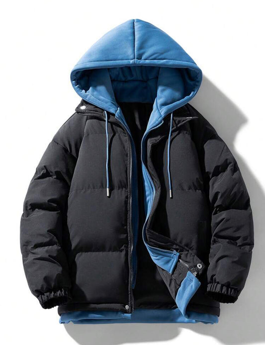 Black & Blue Hooded Puffer Jacket