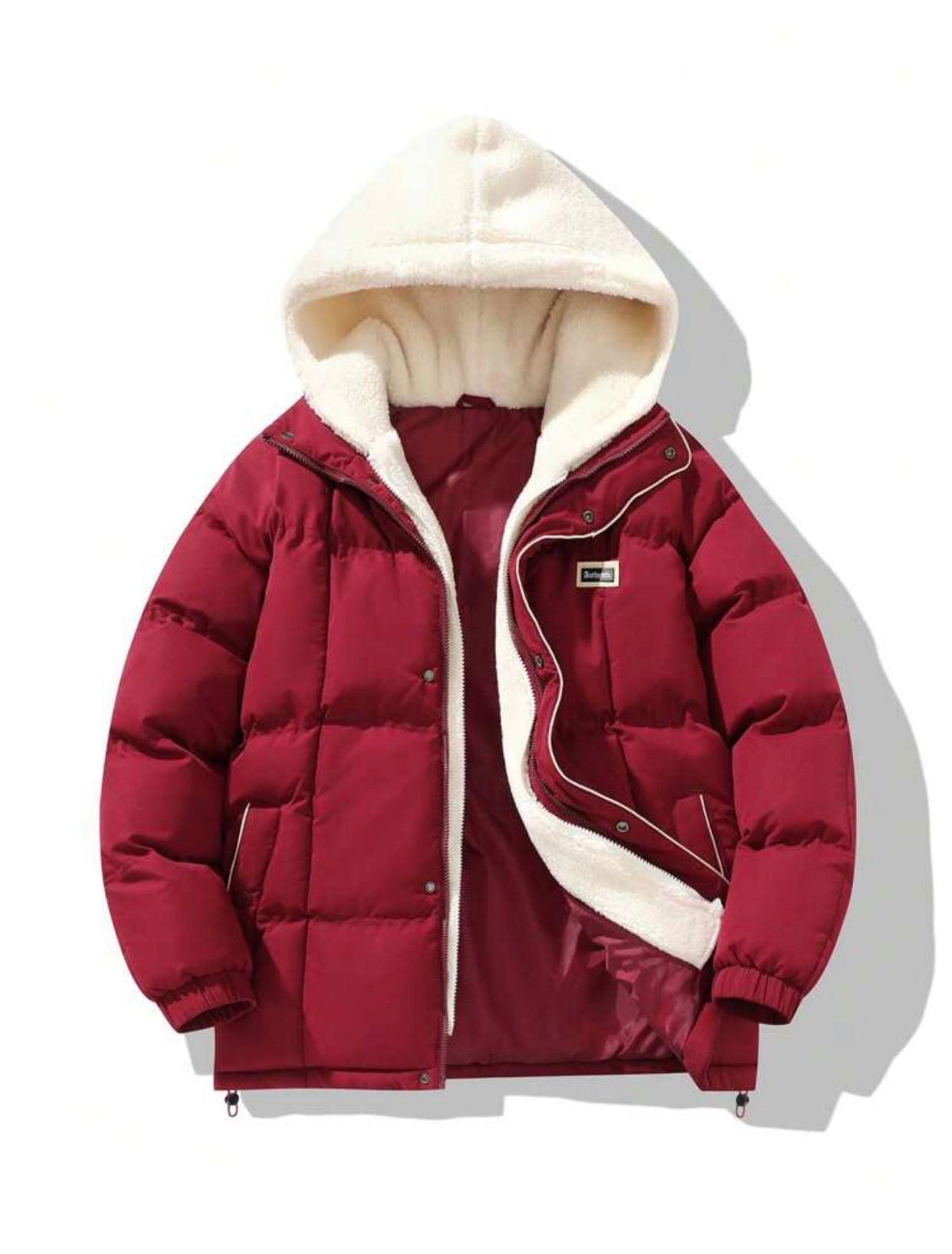 Maroon Puffer Sherpa Hood Jacket
