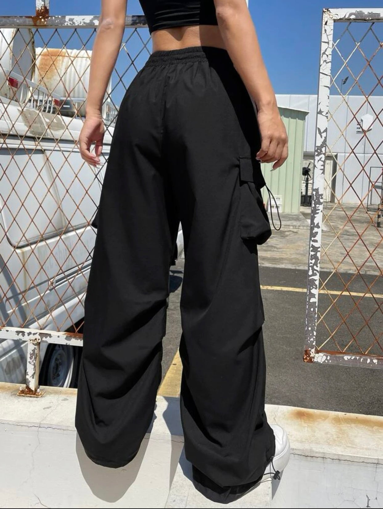 Flap Pocket Side Drawstring Cargo Pants