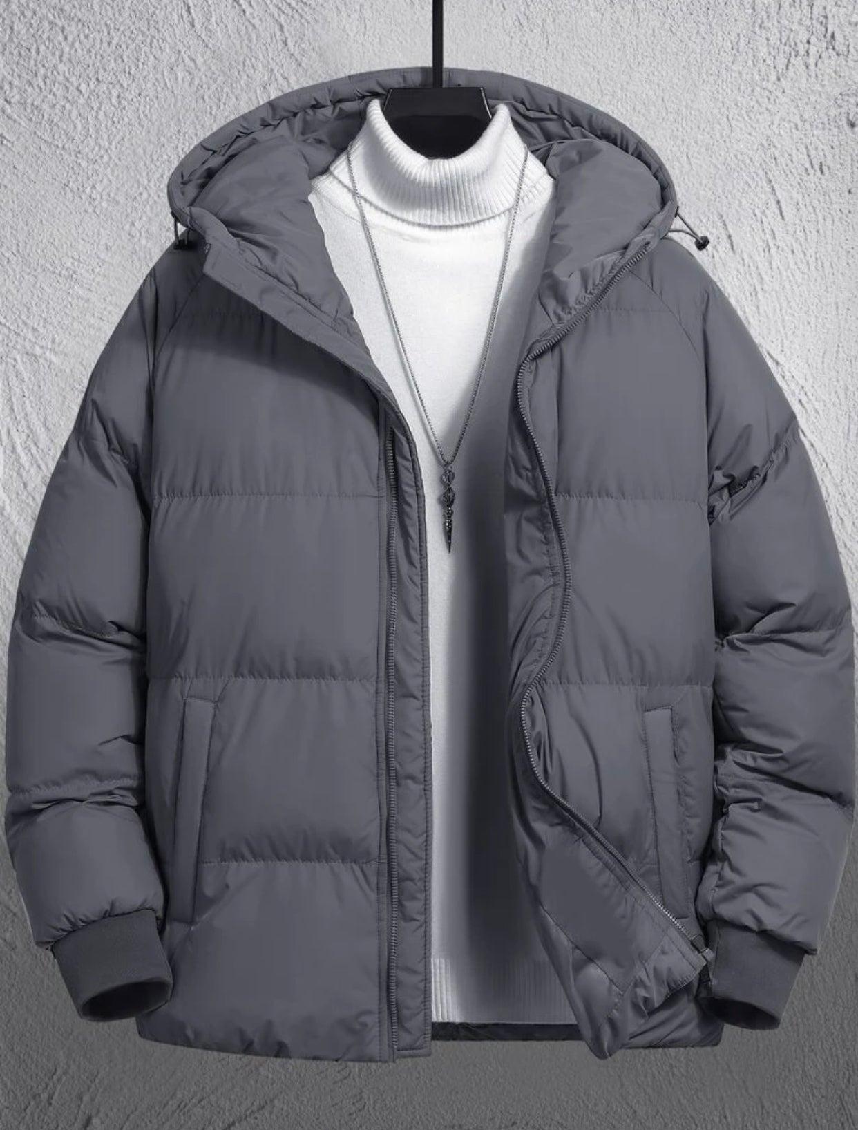 Charcoal Grey Hooded Puffer Jacket