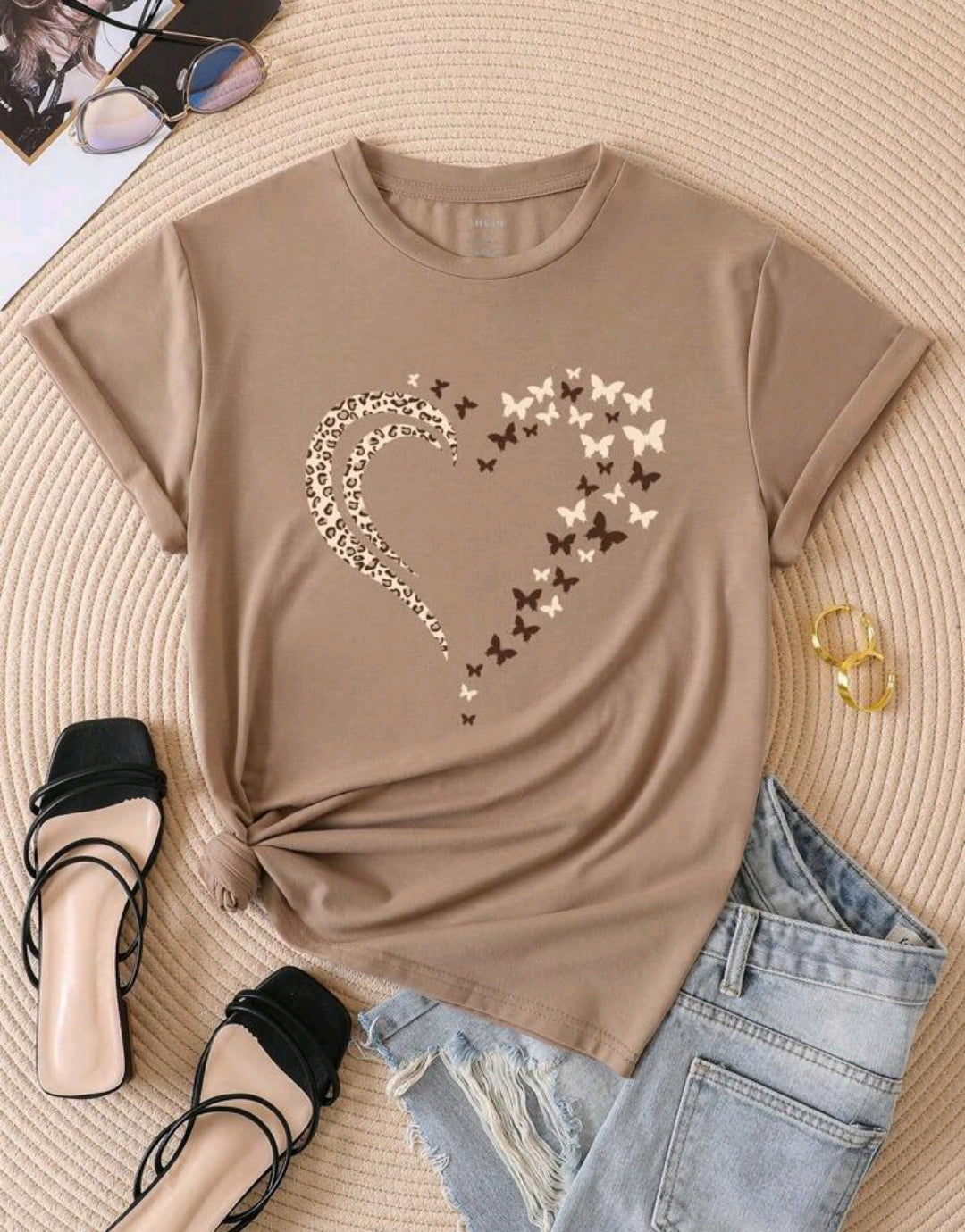 Butterflies heart printed relaxed fit T-shirt
