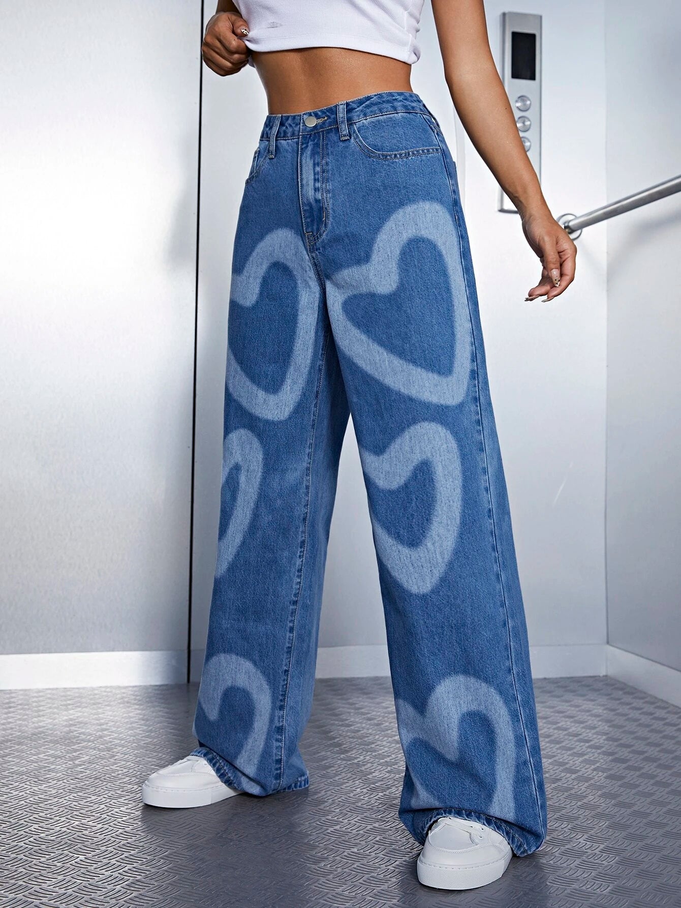 Heart Print Wide Leg Jeans – Brands 4 you.pk