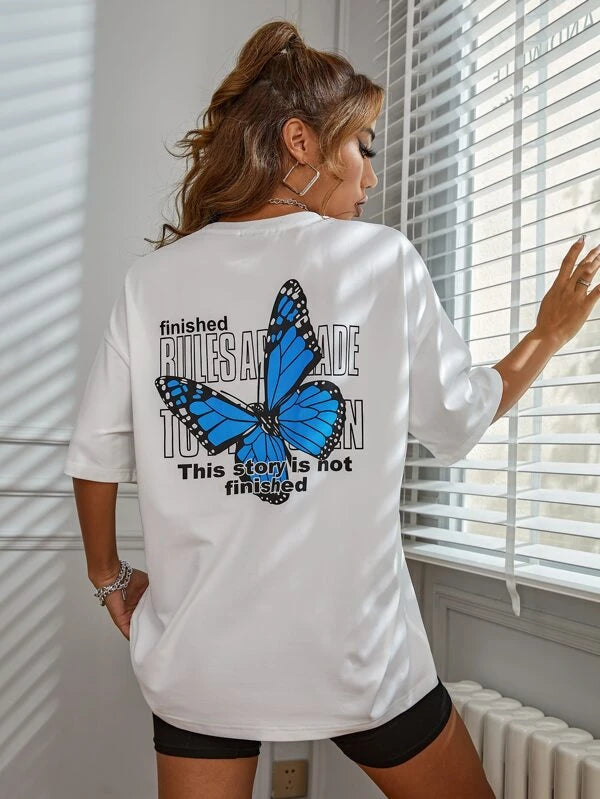 Butterfly Graphic Drop Shoulder Tee