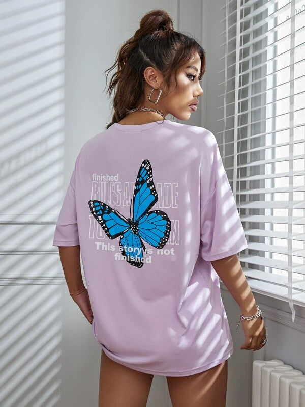 Butterfly Graphic Drop Shoulder Tee
