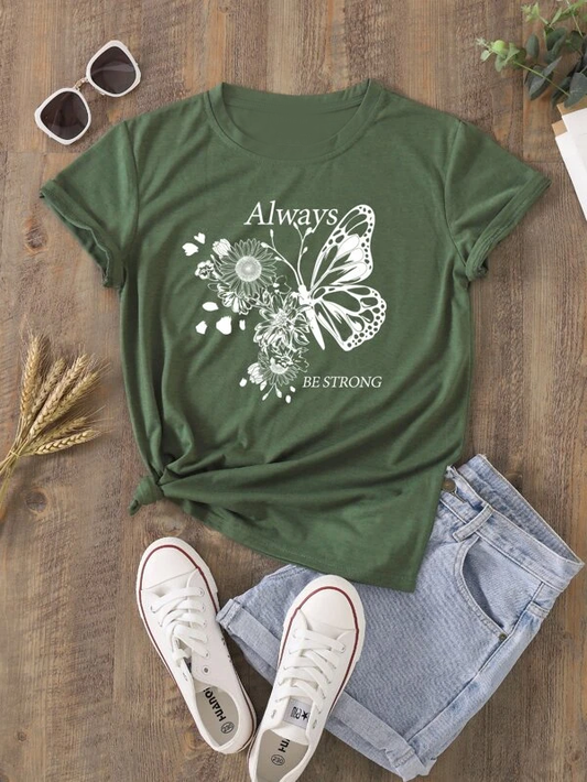 Butterfly And Floral Print Tee