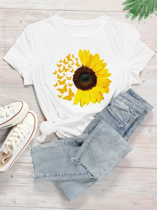 Sunflower & Butterfly Print Tee