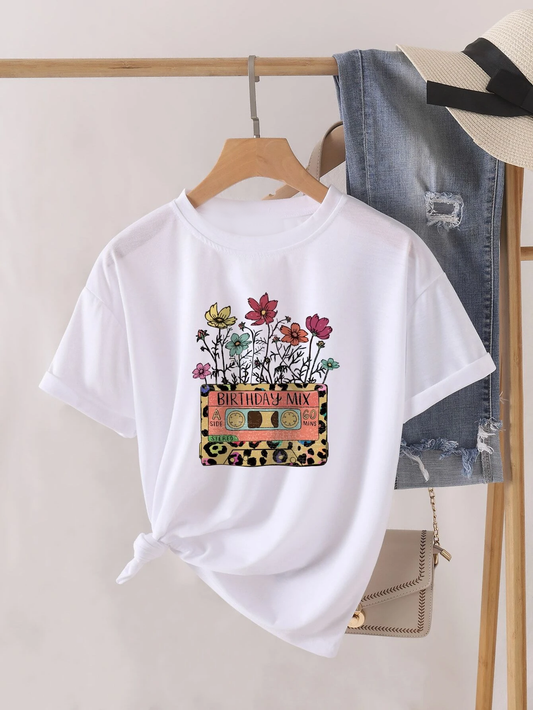 Audiotape And Floral Print Tee
