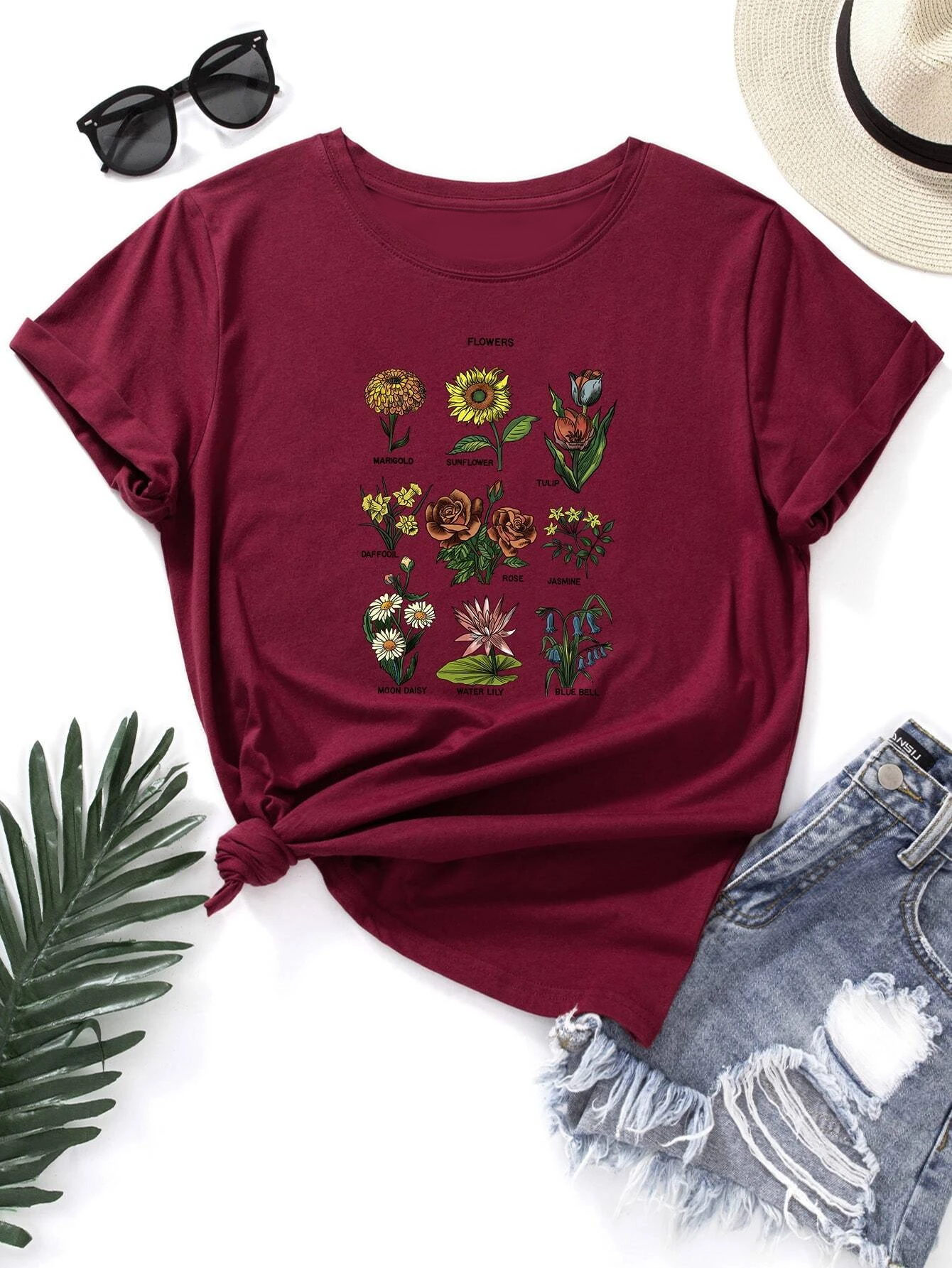 Floral & Letter Graphic Tee