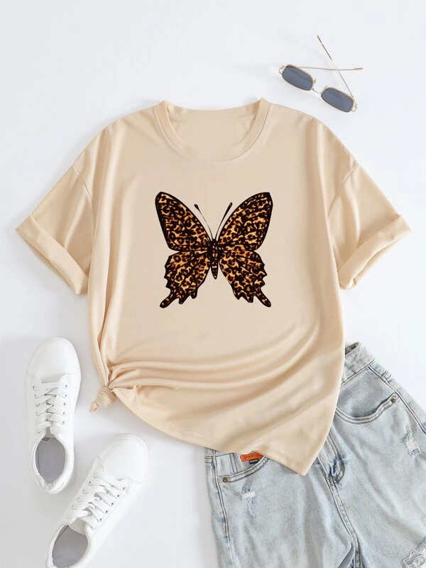 Butterfly Print Round Neck Tee