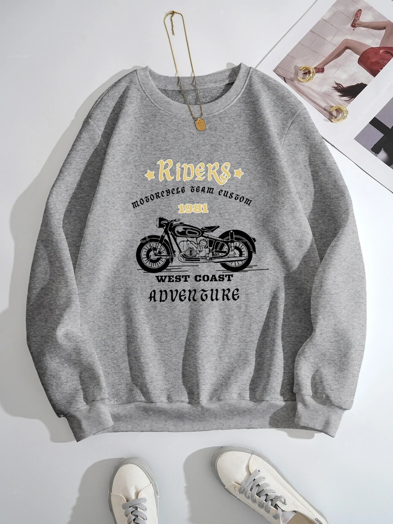 Motorcycle & Letter Graphic Sweatshirt