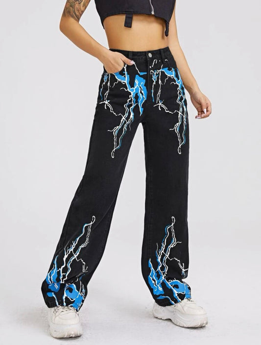 Lightning Printed Jeans High Waist